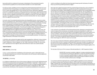 34
days within whichto complywithits provision, indicatingthat ifthe requirement thereof is
compliedwithbyappellee, the contract wouldbe awarded to it as the lowest bidder.
For obvious reason, appellee couldnot complywith the aforementionedrequirement, for it is an
admitted fact that it has pending tax cases before the Bureau ofInternalRevenue. It is precisely
for this reason that appellee went to court andfiled Civil Case No. 66750 when appellants
imposedonit (appellee) the same or similar requirements as those found inAdministrative Order
No. 66, in order to have itselfdeclaredqualified to take part inthe bidding. When the lower court
decided infavor of appellee bydeclaring it to be qualified to sotake part inthe public biddingin
question, the judgment must take precedence over Administrative Order No. 66 promulgated
after the judgment has become final.
As maybe seen, the presidentialadministrative order disqualified a person, naturalor juridical,
who has a pendingtax case, administrative or judicial, fromparticipating in public biddings or any
contract withthe Government or anyof its subdivisions, branchesor instrumentalities, including
government-ownedor controlledcorporation. The judgment in question, onthe other
hand, qualified appellee to participate in the public bidding, which necessarilyincludes the award
to him of the corresponding contract, iffoundto be the lowest bidder, otherwise taking part in
the biddingwouldbe a meaningless exercise and the judgment, anemptyvictoryfor
appellee.1äwphï1.ñët The judgment has become the "lawof the case," andina true sense, the
judgment has become "property" of whichit maynot be deprivedwithout due process oflaw.
This is exactlywhat Administrative Order No. 66 of the President of the Philippines would doifit is
made to applyto the instant case, for while the Court, byfinal judgment, qualifiedappellee to
participate in the bidding, the Administrative Order woulddisqualifysaidparty. This would be an
illegalinterference onthe power of the judiciary.
I, therefore, vote to dismiss the appeal and the order appealedfrom, affirmed, if onlyonreliance
of the provisionof Section11, Article Xof the NewConstitutionfor reasons I have set forthat
lengthin Malacora vs. Court of Appeals, G.R. No. 51042, September 30, 1982, this case having
been submittedmore than eighteen(18) months before the instant case couldbe decided.
Separate Opinions
ABAD SANTOS, J., concurring:
I concur. I wishto addthat the rehabilitation ofthe waterworks system in MetroManilawas
considerablydelayedbecause contractors filed baselesssuits and theywere aidedbyjudgeswho
should have known better.
DE CASTRO, J., dissenting:
In a judgment renderedbythe Court of First Instance of ManilainCivil Case No. 66750 filed bythe
C & C Commercial Corporationprincipallyagainst the NAWASA on September 7, 1966, the court
orderedthe NAWASA to allow the plaintiffcorporation to enter as among the qualifiedbidders in
the biddingfor the supplyof asbestos cement pressure pipes on September 23, 1966. 1 The
complaint was filedbecause ofthe impositionof a requirement byNAWASA for the bidders to
submit a certificate to the effect that theyhave paid all taxes due with the Bureauof Internal
Revenue, whichthe plaintiff questioned as illegal. 2
Choosing not to appeal the decision which thus became final andexecutory, andincompliance
therewith, the defendant NAWASA pre-qualifiedthe plaintiff corporationwhichthereupon
submittedits bid. However, before NAWASA couldmake anyawardof the corresponding contract,
the President of the Philippines promulgatedAdministrative Order No. 66 "disqualifying any
person, natural or juridical, with a pendingcase before the Bureau ofInternalRevenue or the
Bureauof Customs, or criminal or civil case incourt, pendingor finallydecidedagainst himor
involving non-payment of anytax, dutyor undertaking withthe government, to participate in
public bidding or in anycontract with the government or anyof its subdivision, branchesor
instrumentalities including government-ownedor controlledcorporation ... byreasonof which
NAWASA refused to award the contract to plaintiffcorporation, prompting the latter to file a
motionprayingthat defendants award the contract calledfor to said plaintiffbeing the lowest
responsible bidder. 3 Granting the motion, the court ordered the defendants to awardthe
contract in favor of the plaintiff, the court observing inits Order datedAugust 23, 1967, that the
plaintiff is "the lowest bidder and practicallythe onlyone whocanfurnisha Filipino or local
product under the provisionof Commonwealth Act No. 138." 4
In the motionfor reconsiderationof the aforementionedorder, defendants contendedthat the
matter of award ofthe contract was not includedinthe DecisiondatedMarch 1, 1967;that
Administrative Order No. 66 of the President of the Philippines datedJune 26, 1967 appliesto the
contract calledfor;andthat the matter of the awardof the contract inquestion rests onthe
absolute discretionof the defendants, taking into considerationallthe circumstances attendant
thereto. 5 This motionhaving beendenied, defendants tookthe present recourse to have the
Order dated August 23, 1967 of th lower court set aside.
The onlyissues raisedbythe defendants-appellants (appellants for short)are: (1) whether or not
the award ofthe contract in questionmaybe deemedto have beenincludedinthe judgment of
the Court of First Instance datedMarch1, 1967, or inferredtherefrom;and(2) whether or not
Administrative Order No. 66 dated June 26, 1967 of the President of the Philippines appliesinthe
instant case.
The decisionof the Court ofFirst Instance of Manila datedMarch 1, 1967 disposed as follows:
WHEREFORE, premises considered, judgment is herebyrendered granting the
reliefprayedfor byordering the defendants to allow the plaintiffcorporation
to enter as among the qualified bidders to supply the materials consisting of
locallymanufacturedasbestos cement pressure pipesof different sizesfrom
12" to 24" diameter, without costs or damages.
In accordance withthe foregoing decision, plaintiff-appellee (appellee for short) submitted its
bid. However, despite that it was found on May 18, 1967 to have been the lowest responsible
bidder, appellee wasnot forthwith giventhe finalaward ofthe corresponding contract because, as
stated earlier, the President of the Philippines promulgated onJune 26, 1967 Administrative Order
No. 66 pertinent provisions of which reads:
 