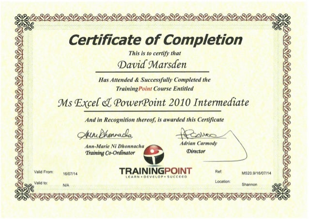 ms excel powerpoint 2010 intermediate certificate