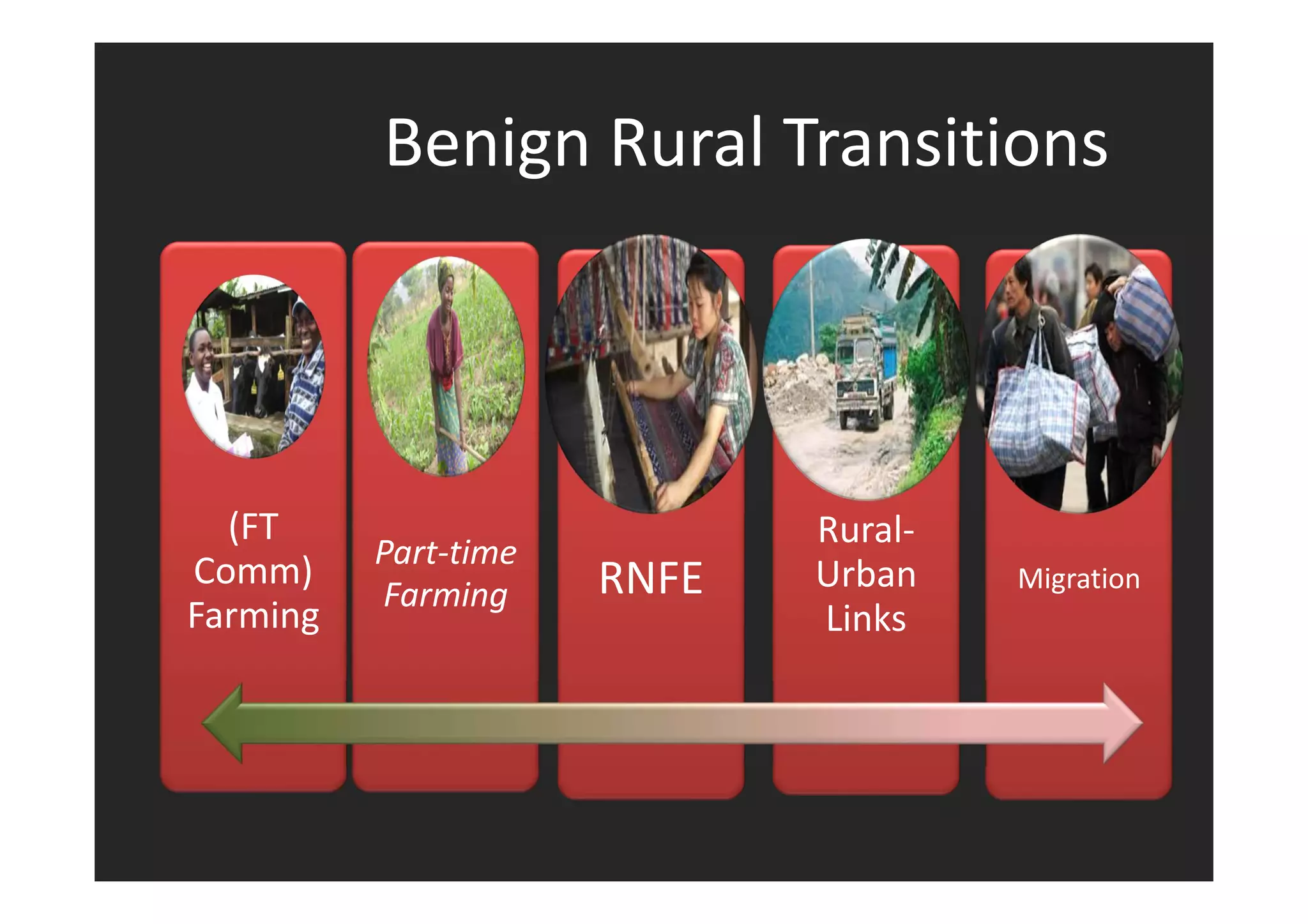 Benign Rural Transitions 
(FT 
Comm) 
Farming 
Part-time 
Farming RNFE 
Rural- 
Urban 
Links 
Migration 
 