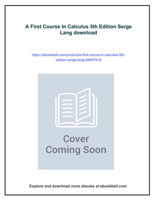 A First Course In Calculus 5th Edition Serge Lang | PDF