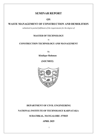 Waste Management of Construction and Demolition | PDF