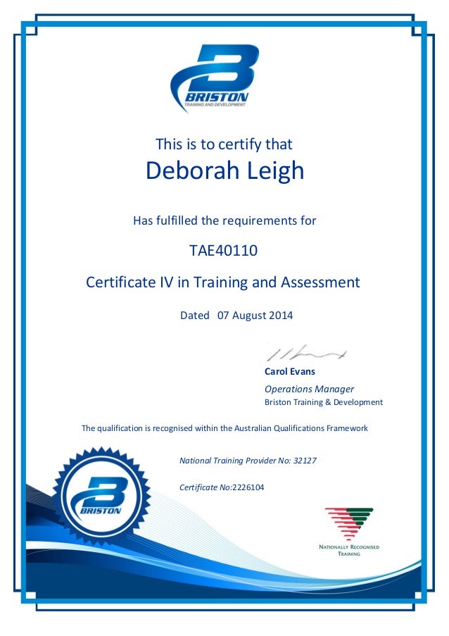 cert 4 training and assessment