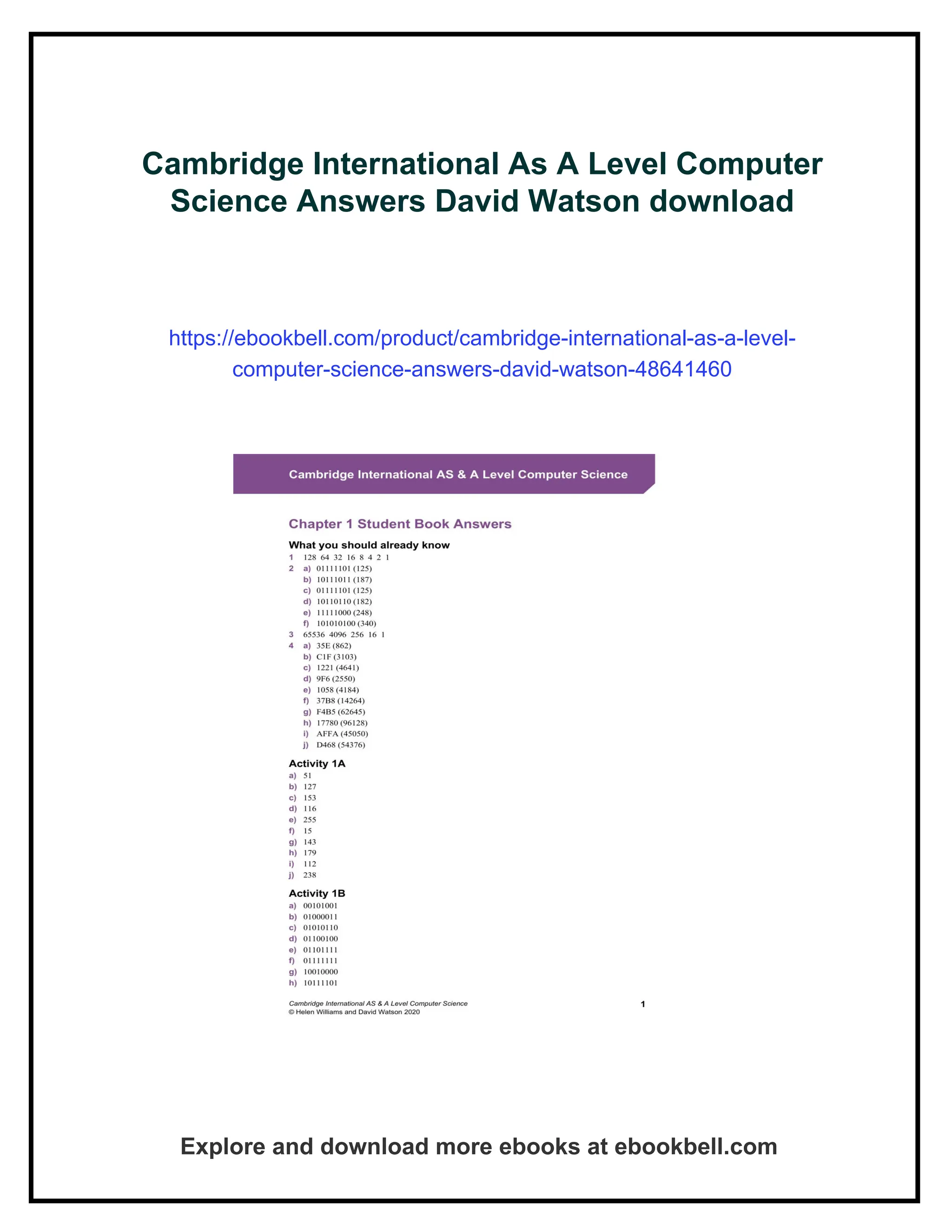 Cambridge International As A Level Computer Science Answers David