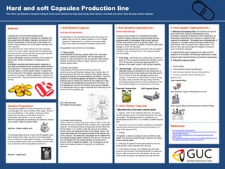 Peter Samir, Aya Mohamed, Passainte chohayeb, Fatma Ismail, Abdelrahman Nag, Nada Hamdy, Sarah Hassan, Omar Badr, Amr Sherif, Omar Elsorady, Hesham Abdelaziz
Hard and soft Capsules Production line
References
• http://www.kwangdah.com/kde-300.htm
http://drtedwilliams.net/kb/index.php?pagename=Soft%20Capsule%20Recipr
ocating%20Die%20Process
• .http://formulation.vinensia.com/2011/06/manufacturing-process-of-soft-
gelatin_14.html
• http://chinashengh.en.alibaba.com/product/1417329635220468543/HSR_250
_soft_gelatin_encapsulation_production_machine.html
Gelatine Preparation
Raw granular gelatin is mixed with glycerin and water.
Coloring agent can also be added at this stage. Glycerin
acts as a plasticizer in the gelatin compound. Other
plasticizers can also be used either alone or in
combination with glycerin, such as sorbitol.
After the ingredients are combined, the mixture is placed
into a reactor called as gelatin melter.
Machine : Gelatin melting tank
This process takes around 3 hours until the gelatin turns
into a molten liquid mass. As soon as the liquid gelatin
mass is ready for encapsulation process, it is transferred
to ground heated tanks which are wheeled into the clean
room where the main encapsulation machine is.
Machine : Heated tank
Abstract
Capsules are one of the solid dosage forms,
administered by oral route. Capsules are classified into
hard gelatin and soft gelatin capsules, according to the
amount of plasticizer in the formula. In this poster, our
scope is the production line of soft gelatin capsules and
hard capsules.
The production line of the soft and the hard capsules
share one or many steps of production for example the
first step which is concerning with producing the gelatin
itself fro which the shell is formulated.
Briefly, soft gelatin capsules production line consists of
three steps: Gelatin preparation, Encapsulation and
Drying.
Soft gelatin capsules (soft elastic gelatin capsules) or
(soft gels) are prepared from continuous gelatin shells to
which glycerin or a polyhydric alcohols such as sorbitol
has been added to render gelatin elastic or plastic-like.
On the other hand Hard gelatin capsules production line
consists of four steps : Gelatin preparation, Selection of
the capsule size. Filing the capsule shells, Polishing and
sealing.
.
I. Soft Gelatine Capsule
First Step (Encapsulation)
Encapsulation is the manufacturing process that brings the
gelatin shell and the fill material together to form Softgel
capsules. It takes place in a closed environment called
clean room where the relative humidity is around 20%.
Encapsulation can be done by 3 processes:
1) Plate process:
which depends on placing a gelatin sheet over a die plate
containing numerous die pockets, with the application of
vacuum to draw the sheet into the die pockets. After that the
pockets are filled with liquid or paste, they are covered by
another gelatin sheet.
2) Rotary die process:
Liquid gelatin is formed into two ribbons which are
continuously brought together between twin rotating dies. At
the moment that the dies form pockets of the gelatin ribbons,
metered-fill material is injected between the ribbons. Then the
pockets of fill-containing gelatin are sealed by mechanical
pressure and by heating the ribbons by the wedge at 37-40C.
The capsules are subsequently severed from the ribbon. As
the capsules are cut from the ribbons, they may be collected
in a refrigerated tank to prevent capsules from adhering to one
another and from getting dull.
KDE-300 Automatic
Soft Gelatin Encapsulation
3) Accogel /stern machine:
Uses a system of rotary dies but is unique in that it is the only
machine that can successfully fill dry powder into a soft gelatin
capsule. The process involves a measuring roll that holds the
fill formulation in its cavities under the vacuum and rotates
directly above the elasticized sheet of the gelatin ribbon. The
ribbon was drawn into the capsule cavities of the capsule die
roll by vacuum. The measuring rolls empty the fill material into
the capsule-shaped gelatin cavities on the die roll. The die roll
then converges with the rotating sealing roll covered with
another sheet of elasticized gelatin. The convergence of two
rotary rolls creates pressure to seal and cut the formed
capsules.
I. Soft Gelatine Capsule(Cont.)
Second Step (Drying)
Drying process purpose is to decrease the moister
content to create a hard and durable finished soft gel
capsules ready for packaging. After the soft gels are
formed, they contain around 20 percent water. This
amount of water content is needed to keep the gel flexible
enough to form the capsules.
Drying process requires an environment with low relative
humidity in the air but not hot air. This process divided
into two stages:
1. First stage : performed by a tumble dryer consists of
sections. This equipment tumbles the soft gels around
30 to 40 minutes and removes approximately 25
percent of the water content in the soft gel capsules.
2. Second stage : soft gel capsules are spread on
stackable trays and transferred to the drying room or
tunnel where high air flow exists and they stay around
24 to 48 hours or until the soft gels become hard
enough. This process is called natural manual drying.
By using a fully automatic Soft gel drying machine,
this long drying process time can be reduced to a few
hours which enables you to save time and money.
Fluid Bed Tumble Drier Soft Capsule Drying
II. Hard Gelatin Capsules
1-Manufacturing of the empty capsules shells
1- Dipping :Pairs of the stainless steel pins are dipped
into the dipping solution to simultaneously form the caps
and bodies. The dipping solution is maintained at a
temperature of about 50 0 C in a heated, jacketed dipping
pan.
2- Spinning :The pins are rotated to distribute the gelatin
over the pins uniformly and to avoid the formation of a
bead at the capsule ends.
3- Drying :
The gelatin is dried by a blast of cool air to form a hard
shells. The pins are moved through a series of air drying
kilns to remove water
4- Stripping :A series of bronze jaws strip the cap and
body portions of the capsules from the pins
5- Trimming and Joining: The stripped cap and body
portions are trimmed to the required length by stationary
knives. After trimming to the right length, the cap and
body portion are joined and ejected from the machine.
II. Hard Gelatin Capsules(Cont.)
2- Selection of Capsules Size The selection of capsule
size is best done during the development of the
formulation, because the amount of inert materials to be
employed is dependent upon the size or capacity of the
capsule to be selected. The density and compressibility of
a powder or a powder mixture will largely determine to
what extent it can be packed into a capsule shell. The
amount may vary according to the degree of pressure
used in filling the capsules.
To determine the size of capsule to be used or the fill
weight for a formulation the following relationship is used:
Capsule fill weight =Tapped Bulk Density of Formulation X Capsule Volume
3- Filling the capsule shells
1- "Punch" Method
2- Hand-Operated Capsule Filling Machines
3- Semi-Automatic Operated Capsules Filling Machines
4- Automatic-Operated Capsule Filling Machines
Machines used
Feton capsule filling
Semi-Automatic Capsule Filling Machine (JTJ-A)
Osaka capsule filling machine(Automatic Operated Filling)
 