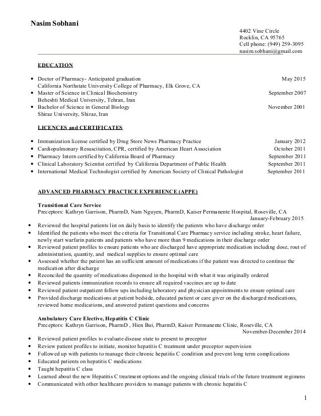 Doctor pharmacy resume