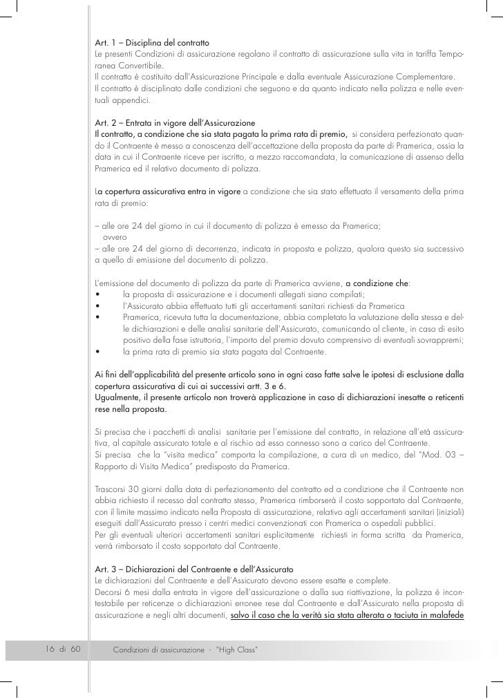 Fascicolo informativo di high class di pramerica life spa per aec und… Stato di polizza