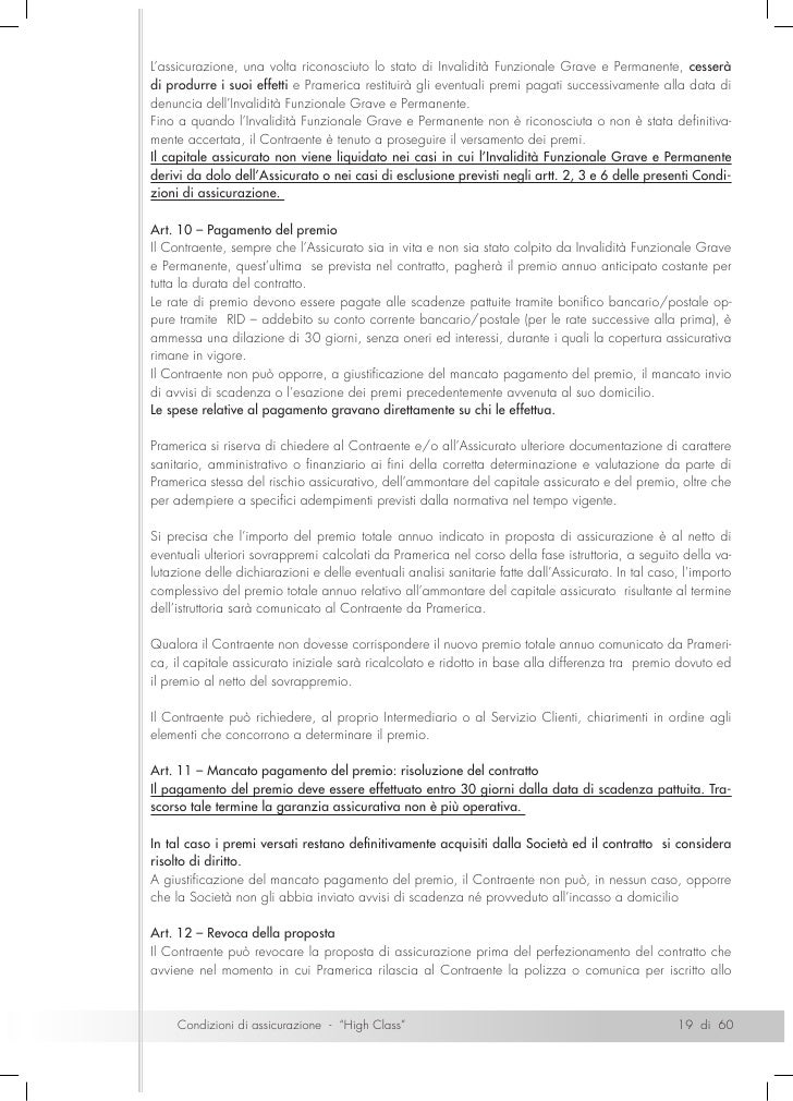 Fascicolo informativo di high class di pramerica life spa per aec und… Stato di polizza