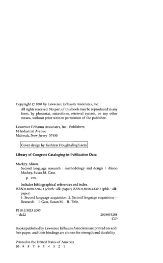 Second Language Research Methodology and Design 1st Edition Alison ...
