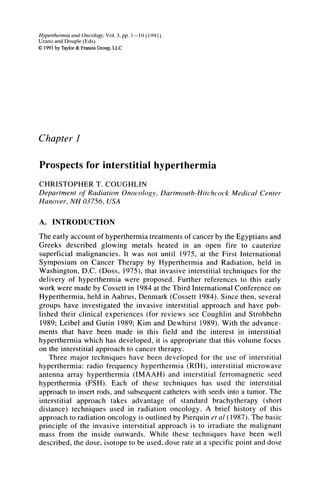 Interstitial Hyperthermia Physics Biology And Clinical Aspects M Urano ...