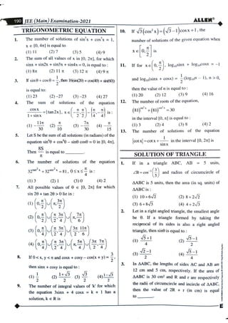 Jee Mains 2021 Mathematics Chapterwise Allen | PDF