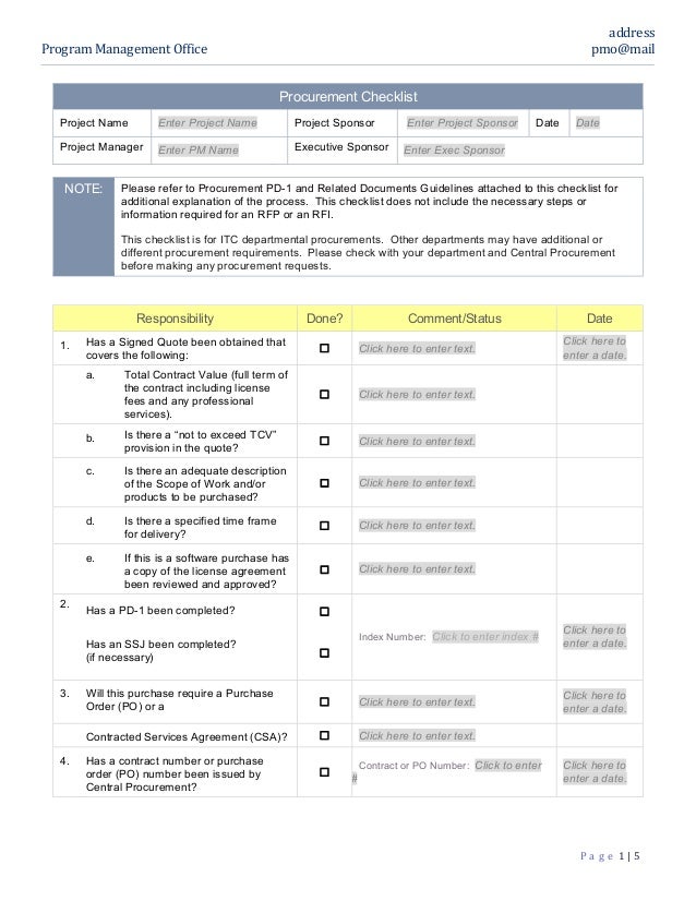 PMO - IT Procurement Checklist