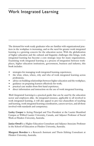 Work integrated learning a guide to effective practice 1st Edition ...