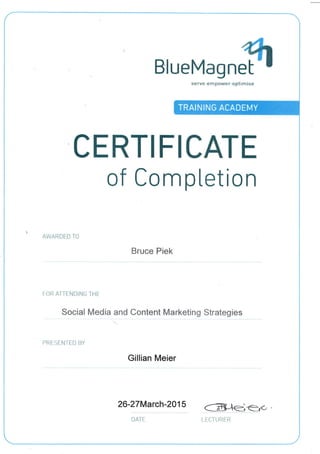 Social Media and Content Marketing Stategies Certificate - B Piek