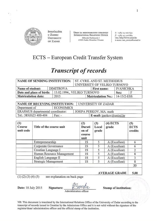 transcript of records