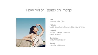 Predict Content Performance
1. Vision analyzes all of your photos to
understand what works.
2. Vision learns what types of...