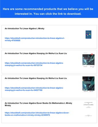 An Introduction To Linear Algebra Andrew D Hwang | PDF