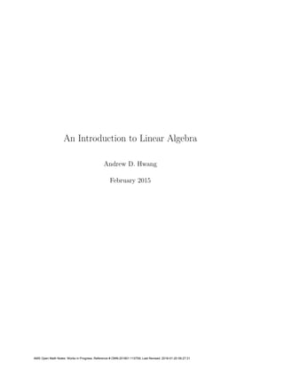 An Introduction To Linear Algebra Andrew D Hwang | PDF