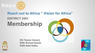 DISTRICT 2451
Membership
DG Yasser Assem
DGE Ahmed Saada
DGN Adel Hafez
Reach out to Africa “ Vision for Africa”
 