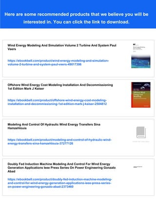 Wind Energy Modeling And Simulation Paul Veers | PDF