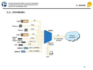 Gerência Nacional de Redes e Serviços Corporativos
Coordenação de Operação de Redes Especializadas
Suporte N3 e Desempenho de RE
4
1.1. Introdução:
1. Datacom
 