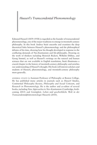 Husserls Transcendental Phenomenology Nature Spirit And Life Andrea ...