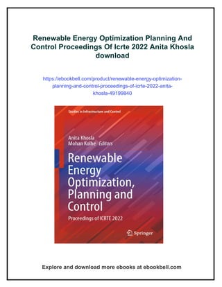 Renewable Energy Optimization Planning And Control Proceedings Of Icrte ...
