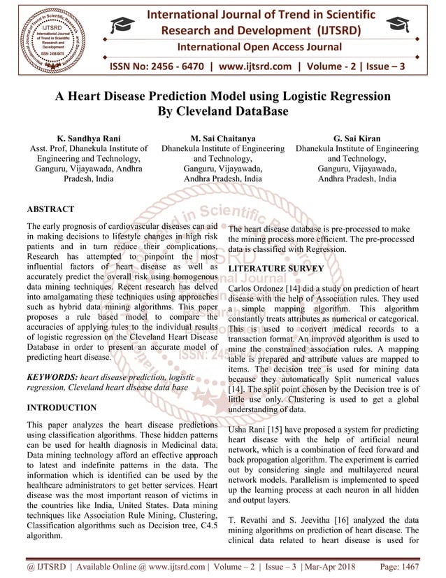 A Heart Disease Prediction Model using Logistic Regression By Cleveland ...