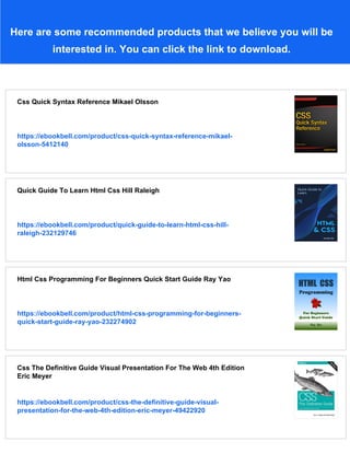 Css Quick Syntax Reference Guide 1st Edition Mikael Olsson Auth | PDF