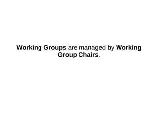 Working Groups are managed by Working
Group Chairs.
 
