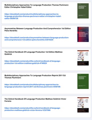 Language Production Cognition And The Lexicon 2015th Edition Nria Gala ...