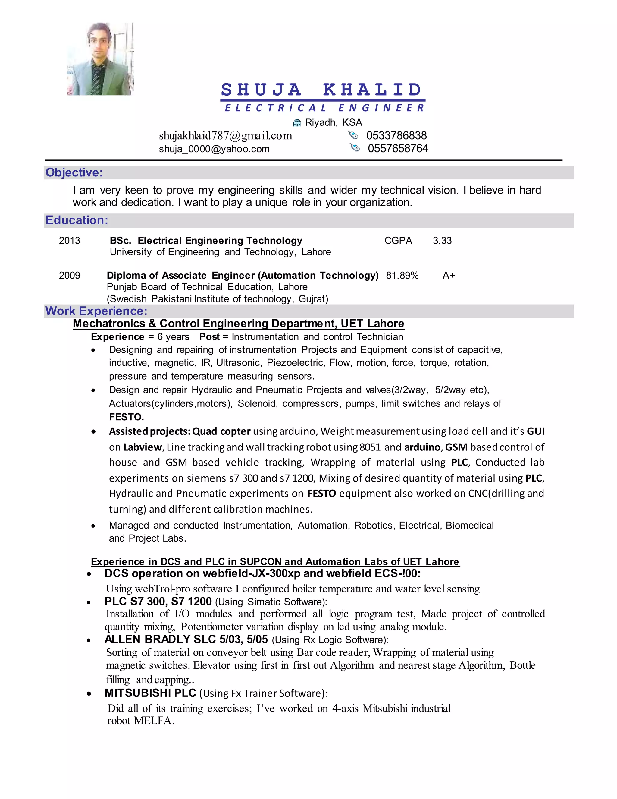 shuja's cv for Instrumentation, DCS and Power plant. | DOCX