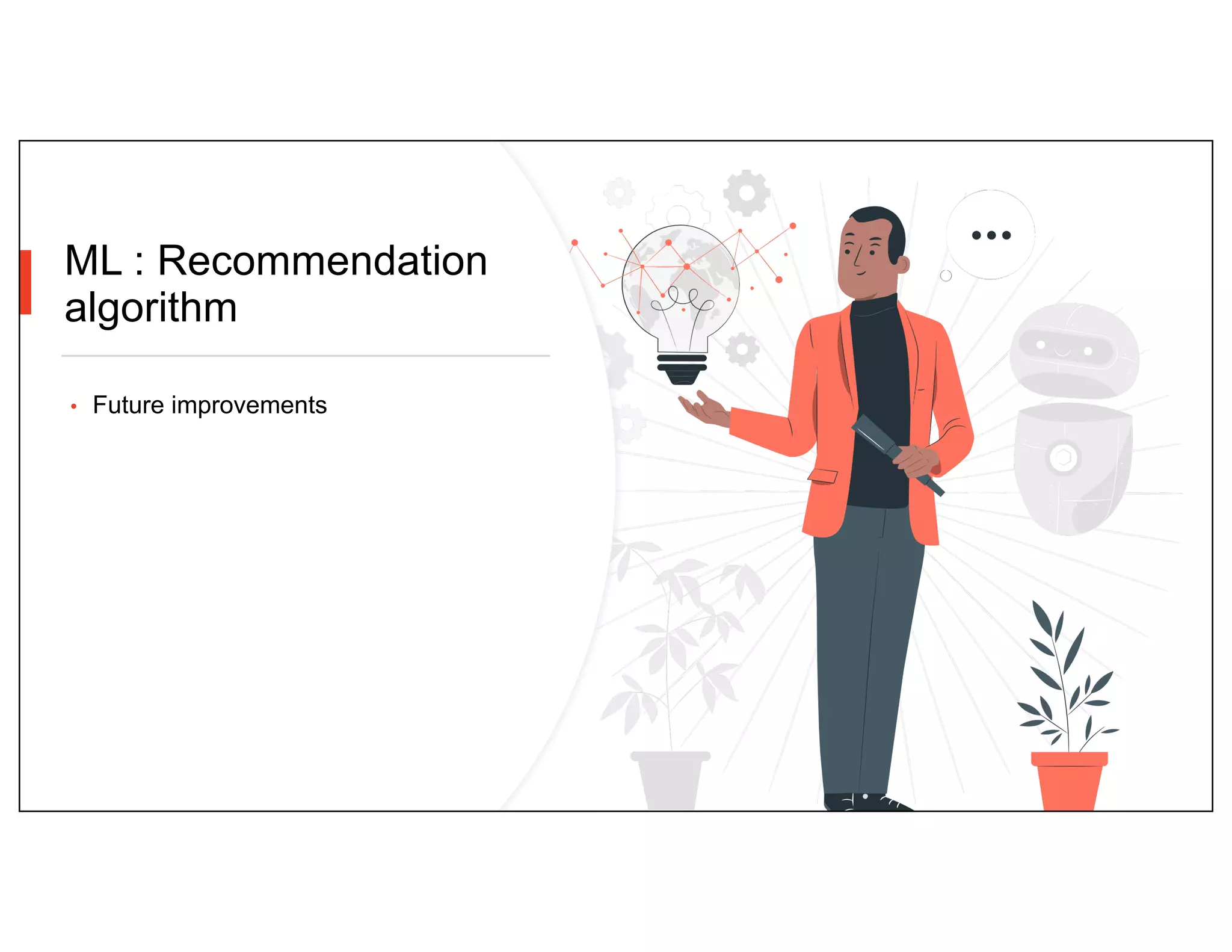 ML : Recommendation
algorithm
• Future improvements
 