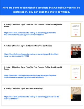 A History Of Ancient Egypt 1st Edition Marc Van De Mieroop | PDF