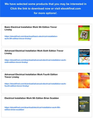 Basic Electrical Installation Work 2365 Edition Trevor Linsley | PDF