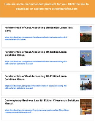 Fundamentals of Cost Accounting 3rd Edition Lanen Solutions Manual | PDF