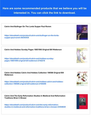 Paul Rorem Calvin And Bullinger On The Lords Supper Paul Rorem | PDF