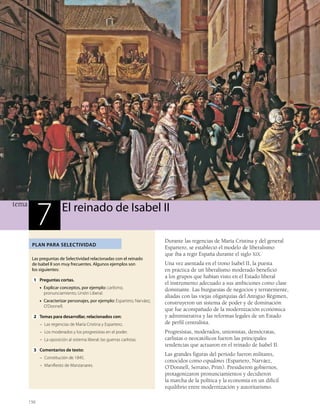 14 tema 1
Los iberos
Los iberos estaban asentados en el sur de la Península y en la costa medite-
rránea. Se trataba de un conjunto de pueblos con muchas características
comunes pero que nunca establecieron ninguna forma de unidad política
entre ellos. Poseyeron, eso sí, una entidad cultural común muy destacable
que se desarrolló especialmente entre los siglos VII y II a.C.
La sociedad ibera era tribal y estaba muy jerarquizada en función del po-
der económico y también del militar. La casta guerrera fue muy importan-
te, aunque nunca existió un ejército regular. Los poblados solían amura-
llarse y localizarse en zonas de fácil defensa.
Su economía se basaba en la agricultura y la ganadería; establecieron tam-
bién relaciones comerciales profundas con griegos, fenicios y cartagineses,
llegando a acuñar monedas.
Su organización política estaba bastante desarrollada debido a la influencia
del modelo de la ciudad-Estado, traído por fenicios y griegos. Cada Esta-
do podía comprender varias ciudades con sus territorios circundantes. El
modelo político más frecuente era la monarquía, es decir, el poder era
controlado por un rey. En algunos casos se impuso un modelo oligárqui-
co*. En este caso, el grupo dominante controlaba el poder a través de dis-
tintas magistraturas o, incluso, mediante un Senado en el que todos sus
miembros estaban representados, como ocurrió en Arse-Saguntum. No
obstante, en la mayoría de casos predominaba la monarquía.
Igualmente su desarrollo cultural fue destacable.
t Conocieron y utilizaron la escritura, expresión de una lengua común
pero que se escribía con diversos alfabetos. Actualmente su escritura
puede leerse pero no comprenderse.
t La religión ibera presentaba un gran eclecticismo y recibió notables in-
fluencias griegas y púnicas que se mezclaron con las creencias ancestra-
les de los iberos; los santuarios en plena naturaleza fueron frecuentes,
pero los templos urbanos eran más escasos.
t El arte ibero estuvo también muy influido por el de griegos y cartagine-
ses. Especialmente significativa es la escultura, en la que destacan obras
como las damas de Elche ▶ (Doc. 10) y Baza, la Bicha de Balazote, el gue-
rrero de Moixent, etc. La temática predominante fue la plasmación de
figuras humanas y de animales, tanto reales como imaginarias. Se trató
de un arte figurativo en el que predominaba la funcionalidad religio-
sa o funeraria. Estéticamente fue más importante el detallismo que la
calidad del conjunto.
Los celtiberos
En la zona de confluencia entre celtas e iberos –Sistema Ibérico, este de la
Meseta, Sistema Central– surgió una cultura con características peculiares
procedente tanto del mundo celta como del ibero: fueron los celtiberos.
Mezclaban elementos de ambas culturas, aunque predominaba el factor
celta, y su grado de complejidad social era también intermedio entre el
primitivismo celta y la mayor complejidad social de los iberos.
Los que habitaban en las zonas llanas se dedicaban principalmente a la
agricultura del cereal, mientras que los que estaban instalados en las áreas
montañosas optaron en su mayoría por la ganadería.
Eran extraordinarios guerreros, dotados, además, de una excelente tecno-
logía armamentística. Tanto cartagineses como romanos los incorporaron
a sus ejércitos.
*Oligarquía: Forma de gobierno en la cual
el poder político es ejercido por un reducido
grupo de personas que pertenecen
a una misma clase social.
DOC. 10. LA DAMA DE ELCHE.
Esta es una de las obras más conocidas
del arte ibero, aunque muestra algunas
influencias griegas. Realizada en piedra
caliza durante los siglos V o IV a.C.,
se trata de una urna funeraria que
representa probablemente a una deidad,
pero su naturalismo es muy acusado.
Ello es evidente en la representación
de las joyas y del tocado.
▶ ¿Crees que la abundancia de joyas
y la riqueza del tocado indican
la importancia de la representación?
¿Por qué?
 