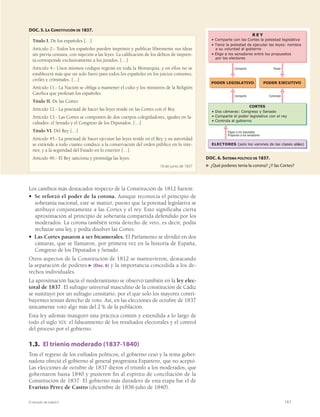 19
Las raíces históricas de España
cantil. La urbe era el centro comercial que articulaba un territorio más o
menos amplio y que servía de mercado tanto para la producción local
como para la importada. En este sentido, la situación de las ciudades cos-
teras era especialmente privilegiada.
El desarrollo comercial se apoyó igualmente en la configuración de una
economía monetaria basada en el denario romano, que actuaba como
moneda internacional ▶ (Doc. 16).
3.3. La sociedad hispano-romana
El modelo social hispano-romano quedó definido por la integración de
las elites indígenas principalmente a través de la concesión de la ciuda-
danía romana –lo que confería derechos políticos–. Otra característica
esencial era la existencia de desigualdades jurídicas entre la población
basadas en la distinción fundamental entre hombres libres y esclavos. Así
se diferenciaron varios grupos sociales ▶ (Doc. 17):
t En la cúspide estaban los ciudadanos romanos dueños de grandes lati-
fundios y muy ricos. Eran los miembros del orden senatorial.
t Por debajo de ellos estaban los caballeros, procedentes en su mayoría
de las aristocracias de los pueblos sometidos y que controlaban los car-
gos políticos (magistraturas) locales o provinciales. Muchos tenían pro-
piedades de tamaño medio o eran comerciantes y manufactureros.
t El grupo más bajo de los hombres libres era la plebe, formada por pe-
queños propietarios agrícolas, artesanos y trabajadores libres.
t Por debajo de todos ellos estaban aquellos que no tenían derechos ni
eran libres: los esclavos.
La familia era patriarcal. El marido disponía de la patria potestad sobre
todos los miembros de la familia, lo que le otorgaba la capacidad plena de
decidir sobre todas las cuestiones familiares y el derecho a ser obedecido.
La mujer romana dependía del marido; no obstante, gozaba de un grado
de libertad mayor que en otras civilizaciones contemporáneas a la romana.
Las funciones de la mujer en la familia eran exclusivamente domésticas:
mantenimiento de la casa y cuidado de los hijos. Solo en ausencia del ma-
rido gozaban de un poder pleno sobre los miembros de la familia. El di-
vorcio estaba regulado legalmente.
3.4. La cohesión del territorio
La Hispania romana se estructuró con una sólida base político-administrati-
va, cuyo objetivo era conseguir un gobierno eficaz. Otro elemento que dotó
de gran cohesión al territorio fue la creación de una nutrida red de ciudades
relacionadas mediante un extraordinario sistema de comunicaciones.
La organización administrativa
Antes de que toda la Península estuviese conquistada militarmente, los ro-
manos comenzaron a aplicar sus criterios de organización administrativa y
delimitación política del territorio. Como consecuencia de esta política, el
espacio hispánico fue dividido en diversas circunscripciones para su mejor
administración y control. Estas circunscripciones fueron las provincias.
Cada una de ellas estaba dirigida por un gobernador y un consejo. Había
dos tipos de provincias: senatoriales –controladas por el Senado romano,
como la Bética– o imperiales –si las controlaba directamente el empera-
dor, como la Tarraconense o la Lusitania.
DOC. 17. GRUPOS QUE FORMABAN
LA SOCIEDAD DE LA HISPANIA ROMANA.
▶ ¿Cuáles eran los grupos más
poderosos?
8676AA:GDH
EA:7:
:H8A6KDH
DG9:C
H:C6IDG6A
 