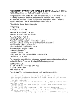 The Rust Programming Language 2nd Edition Second Converted Steve ...