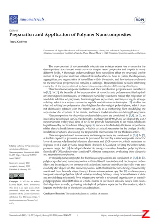 Preparation And Application Of Polymer Nanocomposites Cuberes T Ed | PDF