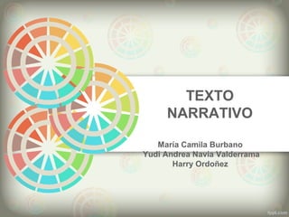 TEXTO
NARRATIVO
María Camila Burbano
Yudi Andrea Navia Valderrama
Harry Ordoñez
 