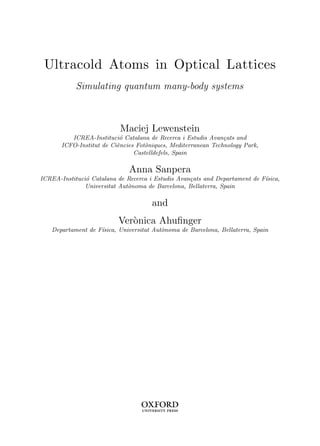 Ultracold Atoms In Optical Lattices Simulating Quantum Manybody Systems ...