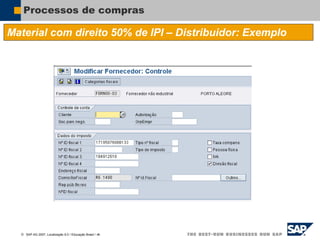  SAP AG 2007, Localização 6.0 / Educação Brasil / ‹#›
Processos de compras
Material com direito 50% de IPI – Distribuidor: Exemplo
 