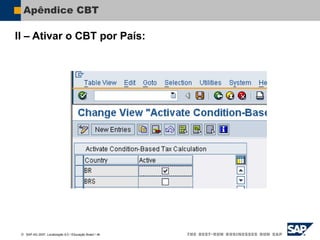  SAP AG 2007, Localização 6.0 / Educação Brasil / ‹#›
Apêndice CBT
II – Ativar o CBT por País:
 