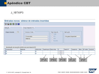  SAP AG 2007, Localização 6.0 / Educação Brasil / ‹#›
Apêndice CBT
IPVA IPBS IPIP
IPOB IPLW
J_1BTXIP3
 