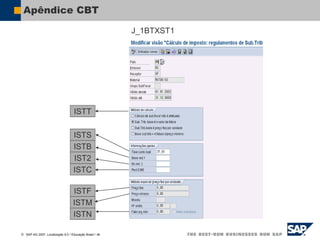  SAP AG 2007, Localização 6.0 / Educação Brasil / ‹#›
Apêndice CBT
ISTN
ISTF
ISTM
J_1BTXST1
ISTT
ISTS
ISTB
IST2
ISTC
 