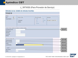  SAP AG 2007, Localização 6.0 / Educação Brasil / ‹#›
Apêndice CBT
ISVH
ISVG
J_1BTXISS (Para Provedor de Serviço)
ISVB
ISVC
ISVD
ISVF
 