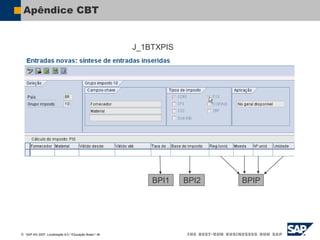  SAP AG 2007, Localização 6.0 / Educação Brasil / ‹#›
Apêndice CBT
J_1BTXPIS
BPI1 BPI2 BPIP
ISVR
 