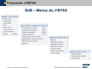  SAP AG 2007, Localização 6.0 / Educação Brasil / ‹#›
Transação J1BTAX
SUB – Menus da J1BTAX
 