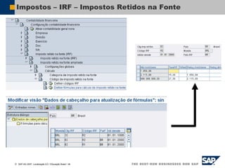  SAP AG 2007, Localização 6.0 / Educação Brasil / ‹#›
Impostos – IRF – Impostos Retidos na Fonte
 